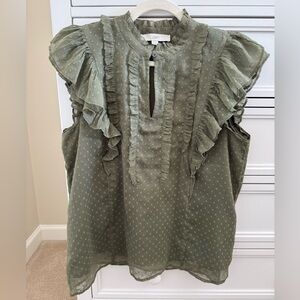 Loft Womens Green Swiss Dot Blouse (M)